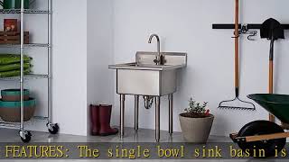 TRINITY EcoStorage Stainless Steel Freestanding Single Bowl Utility Sink for Garage, Laundry Room,