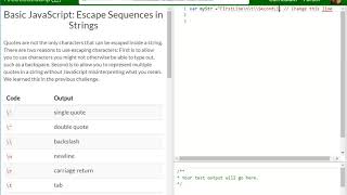 Basic JavaScript Escape Sequences in Strings free code camp Dani