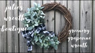 Lamb's Ear Wreath, Grapevine Wreath, Farmhouse Wreath, Bow Tutorial