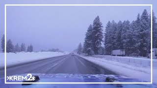 Latest road conditions on I-90 from Coeur d'Alene heading back into Spokane