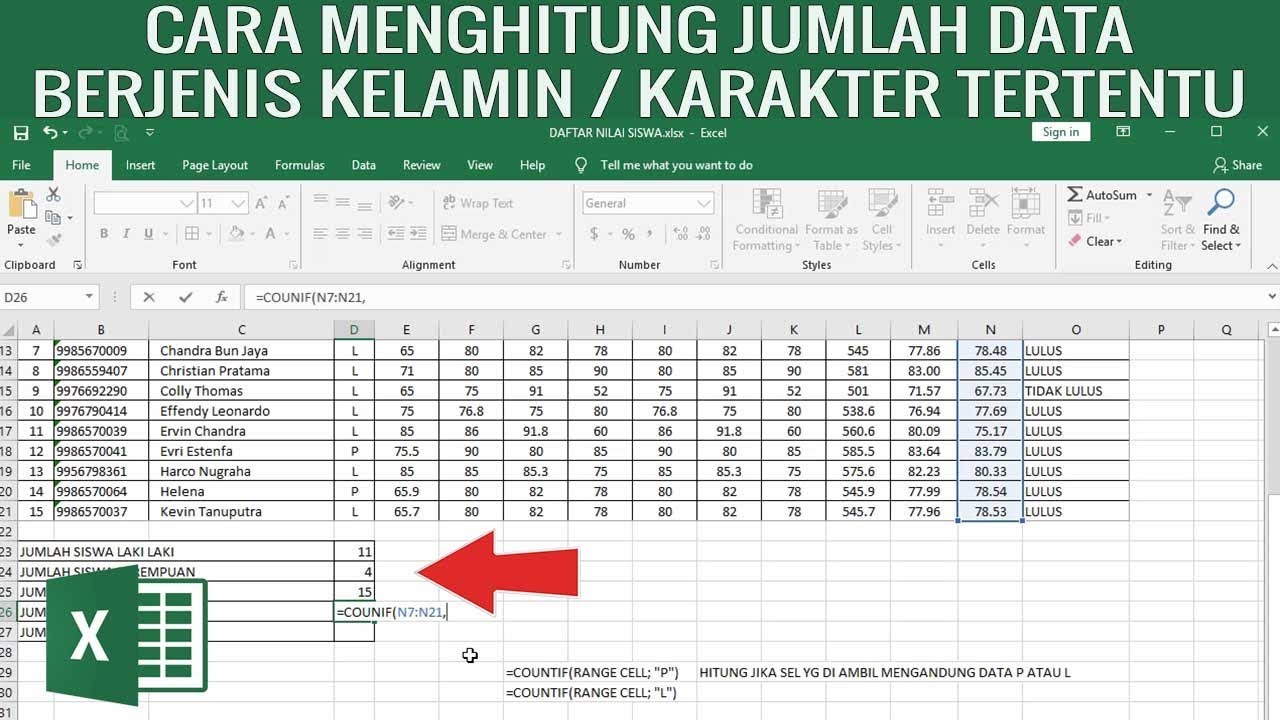 Cara Menghitung Jumlah Laki Laki Dan Perempuan Pada Tabel Microsoft ...