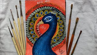 Gond art painting with Watercolour for beginners| folk art for senior students|beautiful Gond art