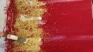 DIY Red, Silver and Gold Glitter Crushed Glass Abstract Canvas Painting