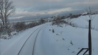 豪雪の瑞穂駅～風連駅間を走行する宗谷本線キハ54形の前面展望