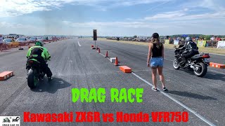 Kawasaki ZX6R vs Honda VFR750 motorcycle drag race 1/4 mile 🏍🚦 - 4K UHD