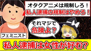 【ポリコレ】フェミ「アニメは規制！私人逮捕は規制やめろ！」←逆じゃね？（ゆっくり解説）