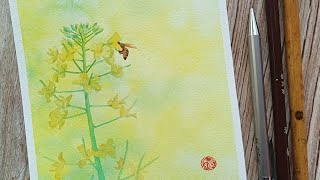 水彩油菜花，满满的春天的气息，画起来。