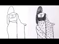 How to draw a Girl backside with saree | pencil sketch | girl drawing for beginners | girl drawing