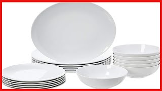 Bon produit -  Amazon Basics Service de vaisselle de cuisine 18 pièces, assiettes, plats, bols, serv