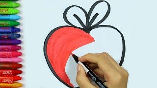 كيف ترسم تفاحه 🍎 | صفحات تلوين | لوحة التفاحه | تعلم الرسم و التلوين تلفزيون اللأطفال - Arabic