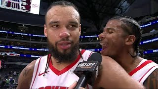 Jalen Green hypes up Dillon Brooks as he talks about the Rockets 'shocking the world' vs. Mavs