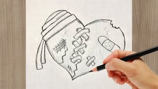 How to Drawn A Broken Heart? Drawing Tutorial With Pencil.