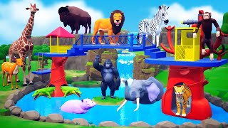Wild Animals Tree House at Forest - Lion, Gorilla, Giraffe, Monkey, Tiger Funny Animals Diorama 2022