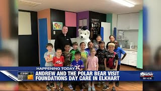 Andrew Whitmyer, WNDU Polar Bear visit students in Elkhart