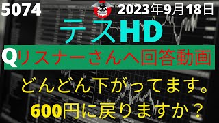 テスHD　リスナーリクエスト銘柄　Q＝下がってます。600円に戻りますか？