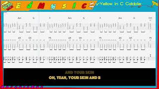 Coldplay Yellow Guitar \u0026 Drum Tab with Lyrics in C