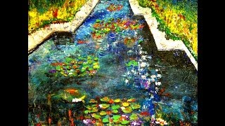 Rami Benatar demo How to paint Water Flowers in a Pool Acrylic Canvas Impressionist