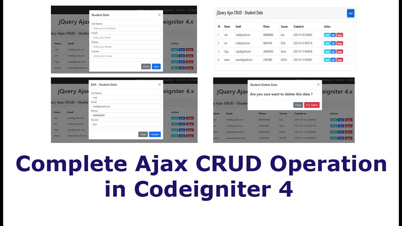 Ajax CRUD In Codeigniter 4 - Complete JQuery Ajax CRUD Crash Course In ...