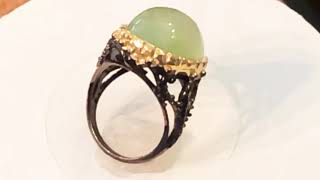 Ring Size 8 25 Natural Prehnite 925 Sterling Silver Black Rhodium \u0026 Gold