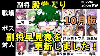 【放置少女副将特集】2022年10月版みんなで作ろう視聴者参加型副将評価早見表！【デフ】