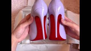 Unboxing🎁Christian Louboutin Hotchick 100mm patent leather in lilac smoke color