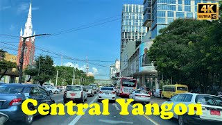 Scenic Drive Central Yangon Along Bo Gyoke Road and Anawrahta Street September 2019 in 4K