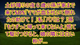 土砂降りの夜６歳の孫が家まで来てSOS「ママが血を吐いて倒れたの助けて！」私「パパは？」孫「もうずっと帰って来てないよ」慌てて駆けつけると、娘の隣には白い粉が…【スカッとする話】