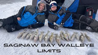 Saginaw Bay Walleye Limit!! Epic day ice fishing!