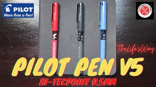 Pilot V5 Hi-Tecpoint 0.5mm Rollerball Pens - Blue, Black and Red