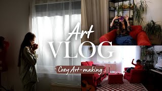 Art Vlog ★ Cozy Art-making, Printing postcards, Gilmore Girls