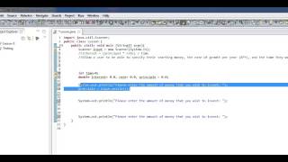 Beginners Java, Lesson 4, Calculating simple interest programmatically.