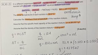 Worked exam answer - AQA AS / A level calorimetry calculation question