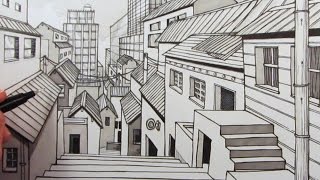 How to Draw a City using 1-Point Perspective: Narrated