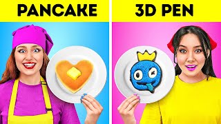FANTASTIC 3D PEN VS PANCAKE ART CHALLENGE || Huggy Wuggy vs Kissy Missy! Cool DIY Ideas by 123 GO!