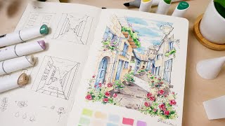 How to Draw A Beautiful Alley Urban Sketch