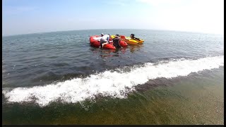 Perahu karet solar marine 330cm & hankai 6hp test di laut jakarta