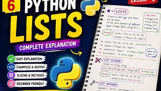 Master Python Lists 🚀 | Methods, Operations & Examples | Lecture 6