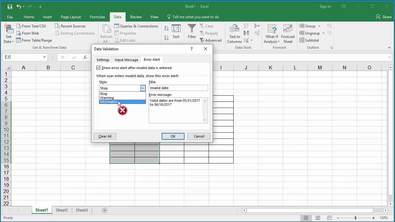 How To Validate Data Entered In To A Cell In Excel 2016 - Date And Time ...