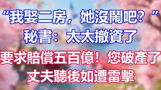 “我娶二房，她沒鬧吧？”秘書：太太撤資了，要求賠償五百億！您破產了，丈夫聽後如遭雷擊