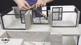 How To Make a Luxury House(model) #5 - glass partitions & Tile Floor Installation.