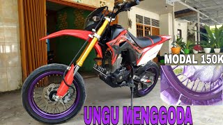 Cat velg supermoto tanpa lepas ruji, warna ungu diton