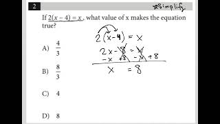 If 2(x - 4) = x, what value of x makes the equation true?