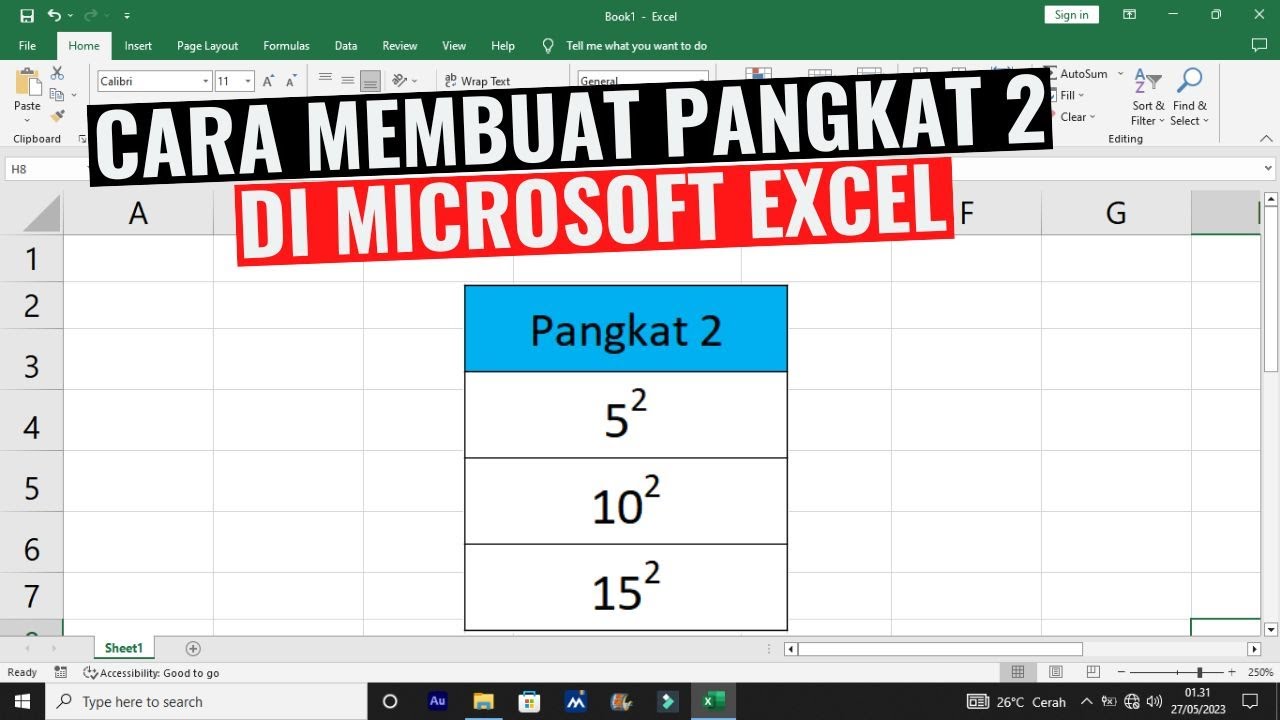 Cara Membuat Pangkat 2 Di Microsoft Excel - YouTube