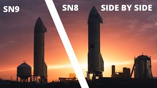Starship SN9 and SN8 High Altitude Flight Test side by side comparison