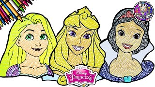 DISNEY PRINCESS COLORING BOOK PAGES TANGLED, AURORA, SNOW WHITE - COLORIER PRINCESSES DISNEY TUTO