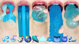 asmr BLUE EMOJI FOOD 💦🍜🧜🌎🌽☁️💋👅🍯🌊 파란색 이모지 먹방 eating sounds