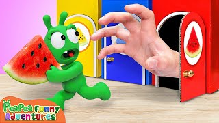 Pea Pea Have Fun with Watermelon from Mystery Colored Door - Pea Pea Funny Adventures