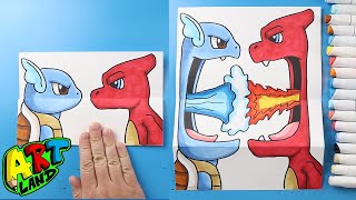 How to Draw a Charmeleon vs Wartortle Surprise Fold