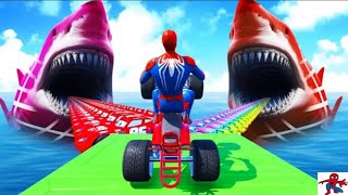 GTA 5 Crazy Ragdolls - Spiderman by Quad Bike On Rainbow Spiders Bridge (Spider Shark Jumps)