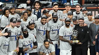The Dallas Mavericks Receive The Oscar Robertson Trophy As The NBA Western Confe